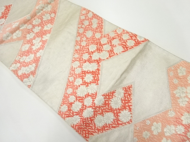 JAPANESE KIMONO / ANTIQUE FUKURO OBI / SILK / WOVEN FLORAL PLANTS